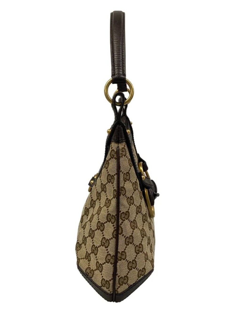 GUCCI Horsebit/GG 114890 Dark Brown Beige Jacquard Leather Handbag - Picture 2 of 15